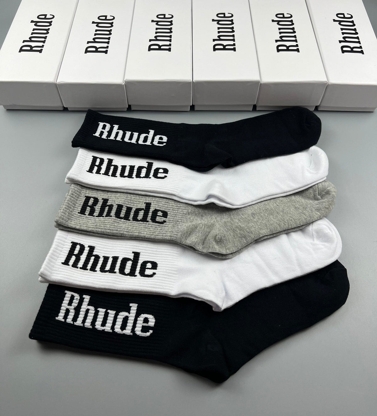 Rhude Bold Cuff Lettering Crew Socks - 5-Pair Set