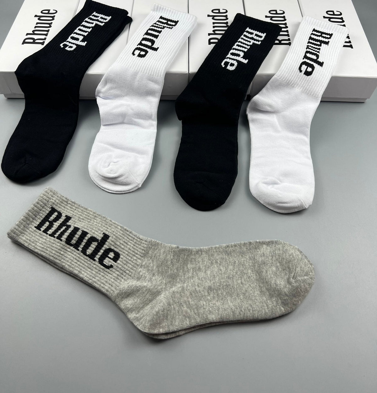 Rhude Bold Cuff Lettering Crew Socks - 5-Pair Set