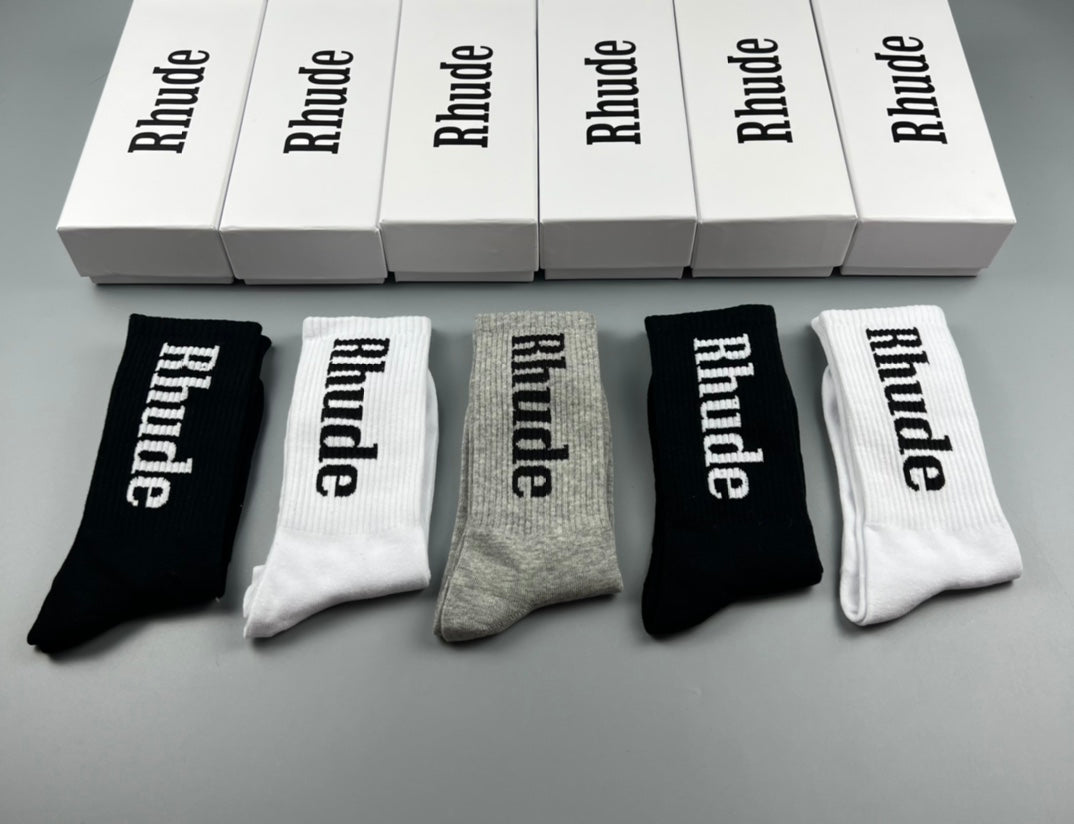 Rhude Bold Cuff Lettering Crew Socks - 5-Pair Set