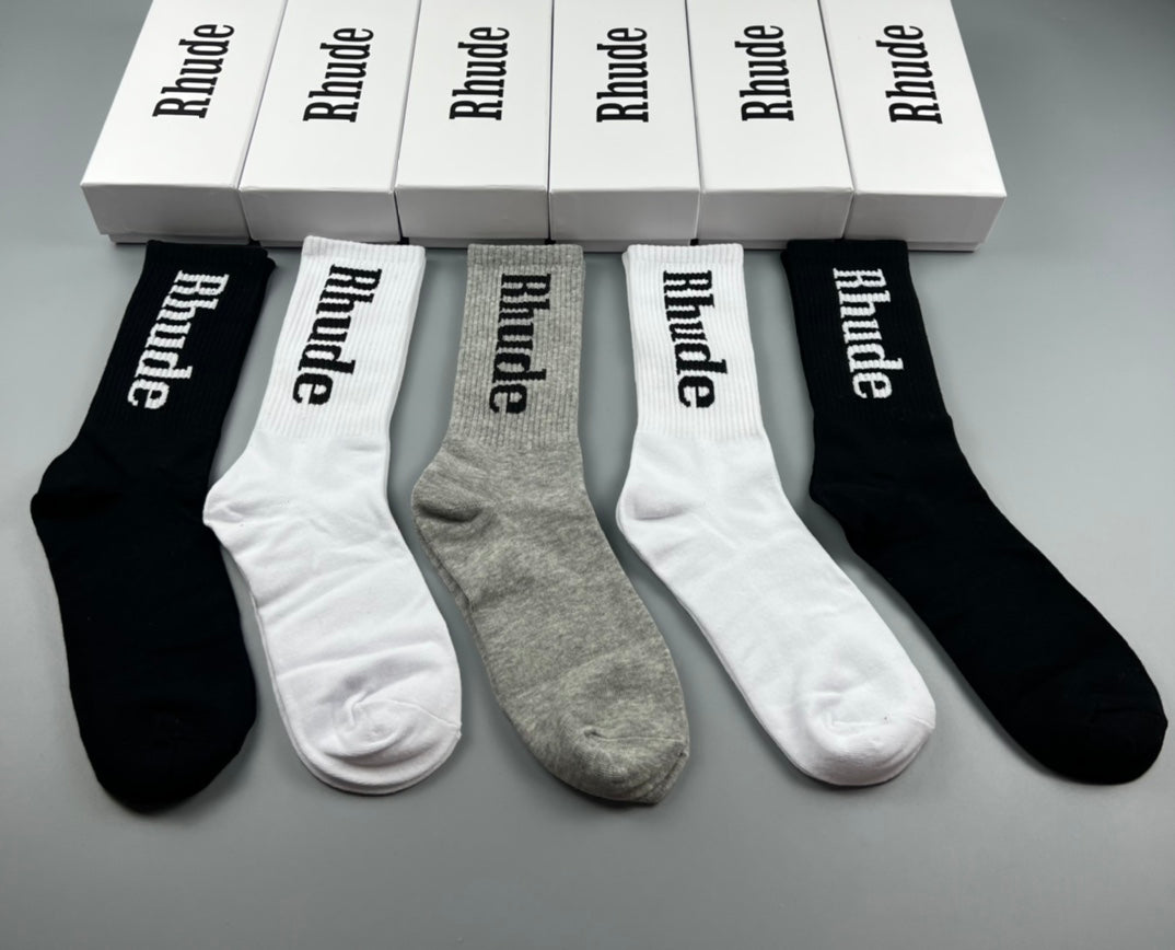 Rhude Bold Cuff Lettering Crew Socks - 5-Pair Set