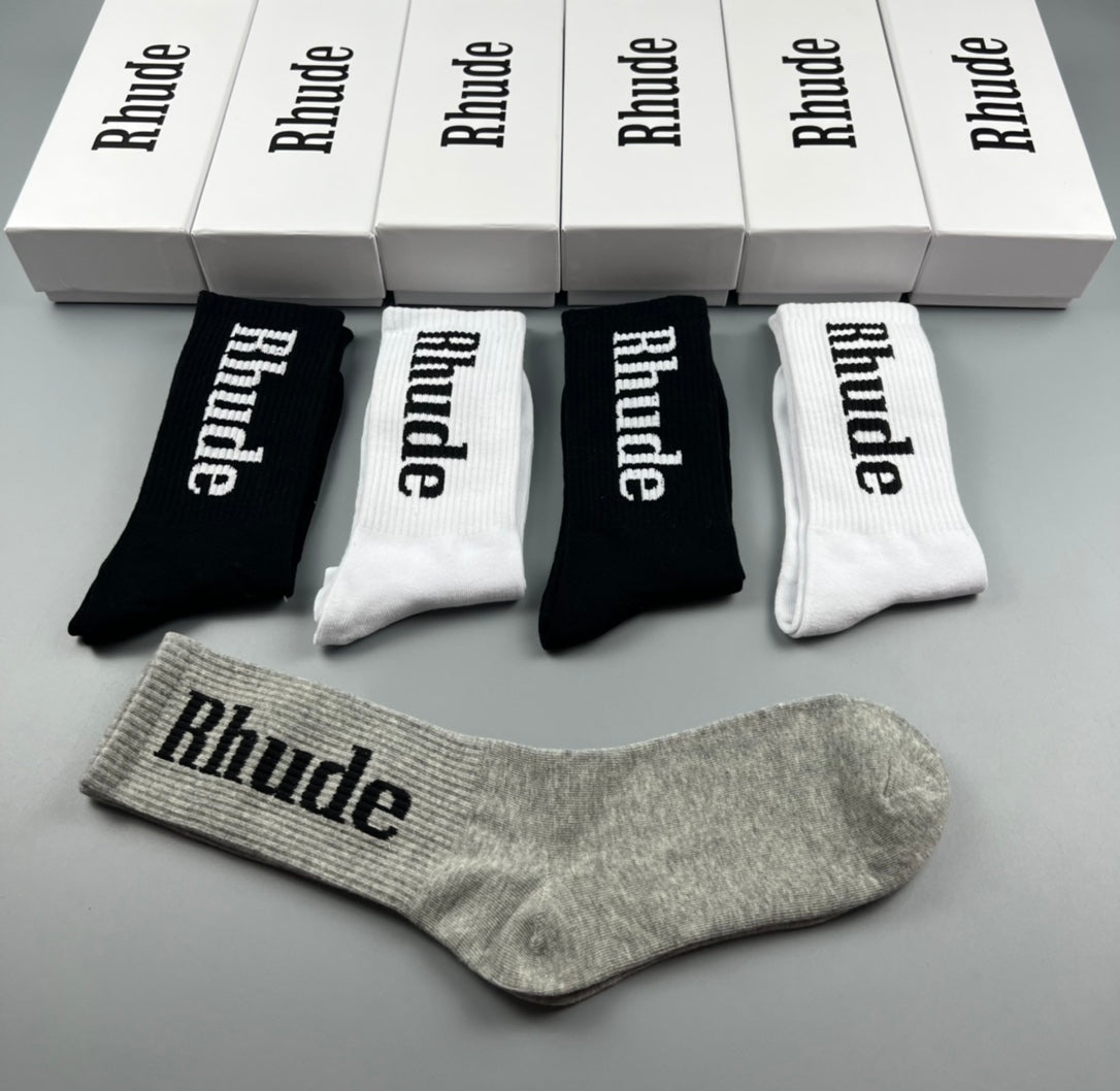 Rhude Crew Socks - Black, White and Grey 5-Pair Box