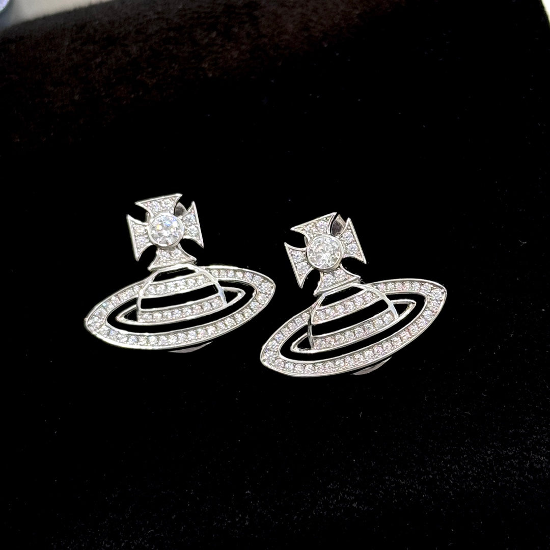 Martin Graham stud earrings in polished metal-tone – front product view