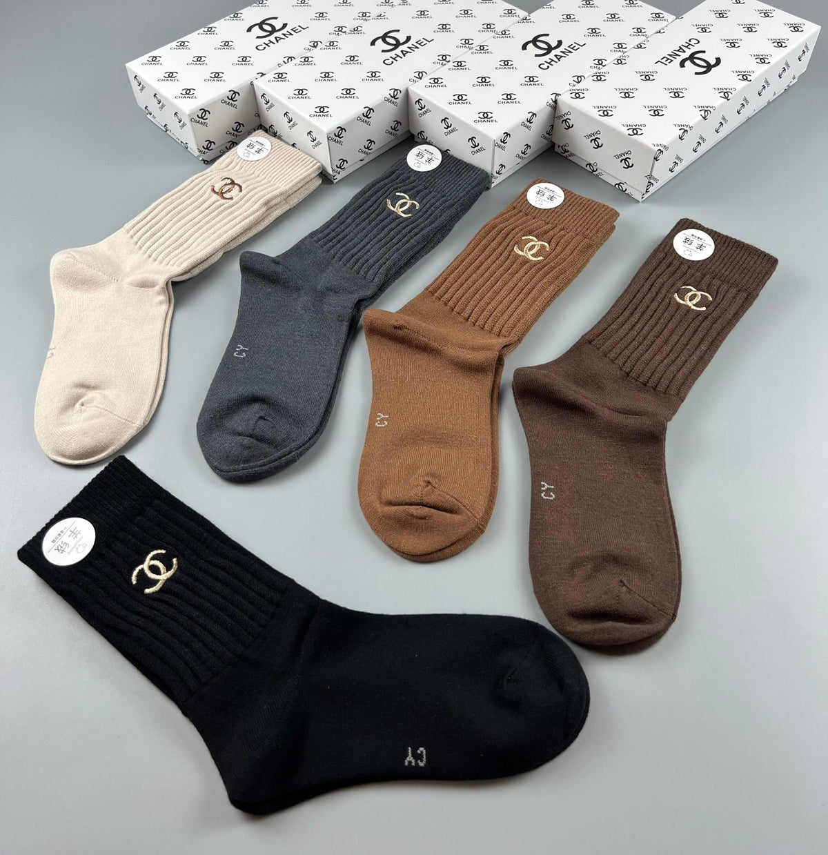 Chanel Restrained Logo Details Crew Socks - 5-Pair Set