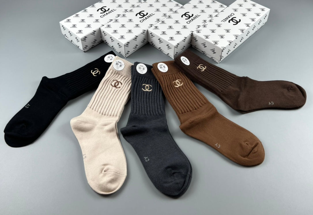 Chanel Small Emblem Details Crew Socks - 5-Pair Set