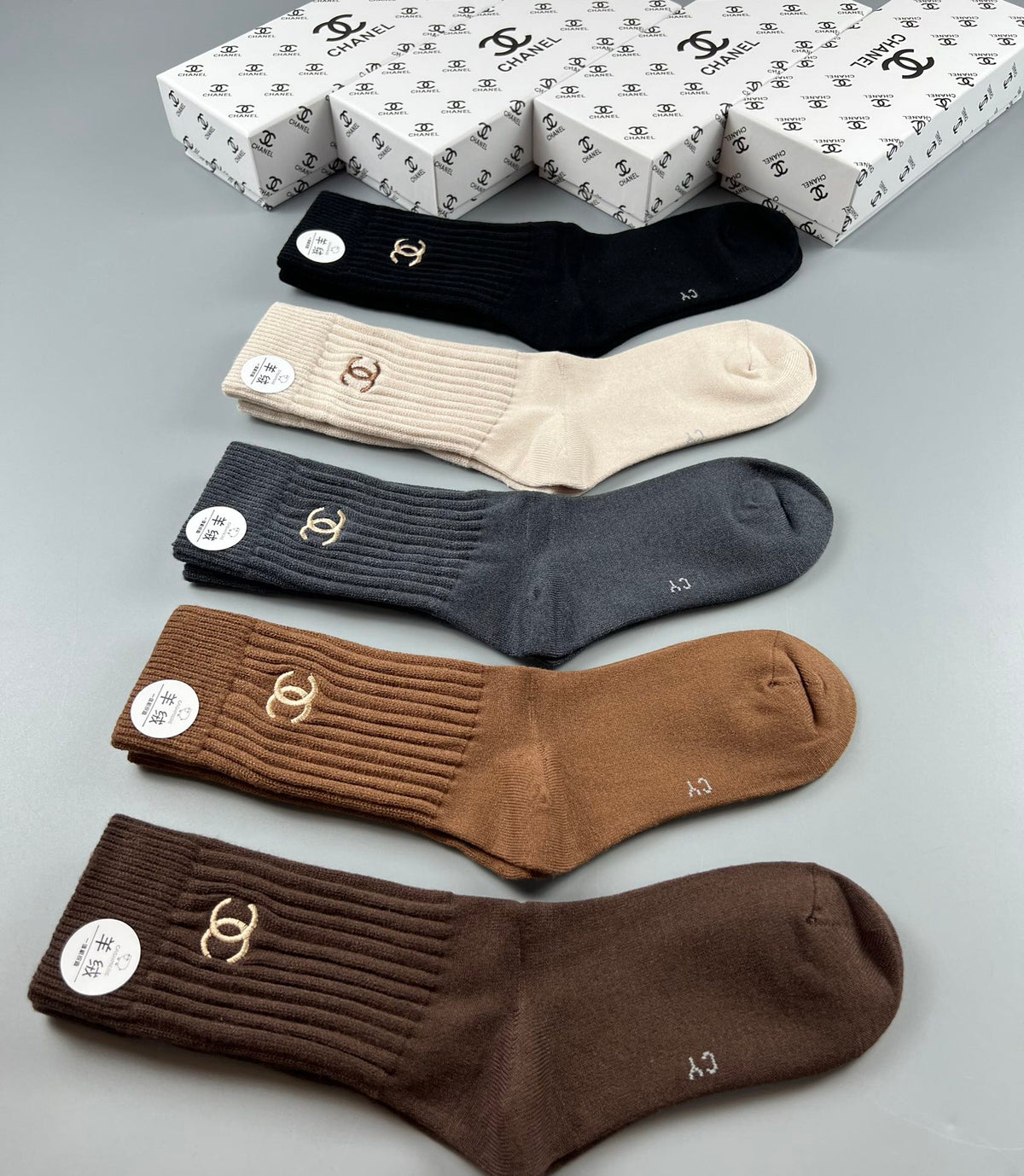 Chanel Restrained Logo Details Crew Socks - 5-Pair Set