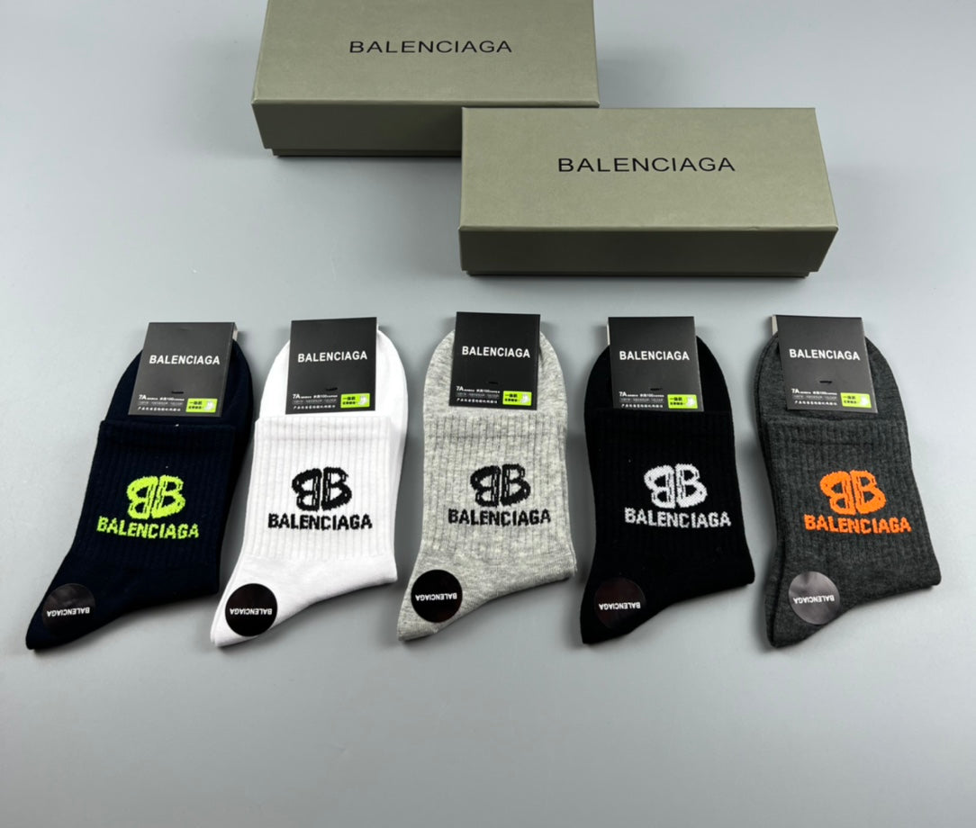 Balenciaga Bright Logo Mid-Calf Socks - 5-Pair Box
