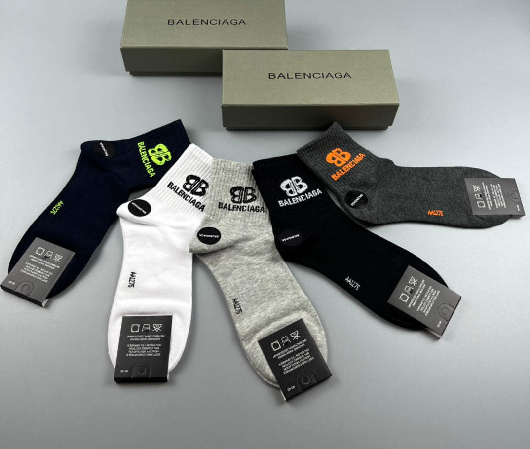 Balenciaga Bright Logo Mid-Calf Socks - 5-Pair Box
