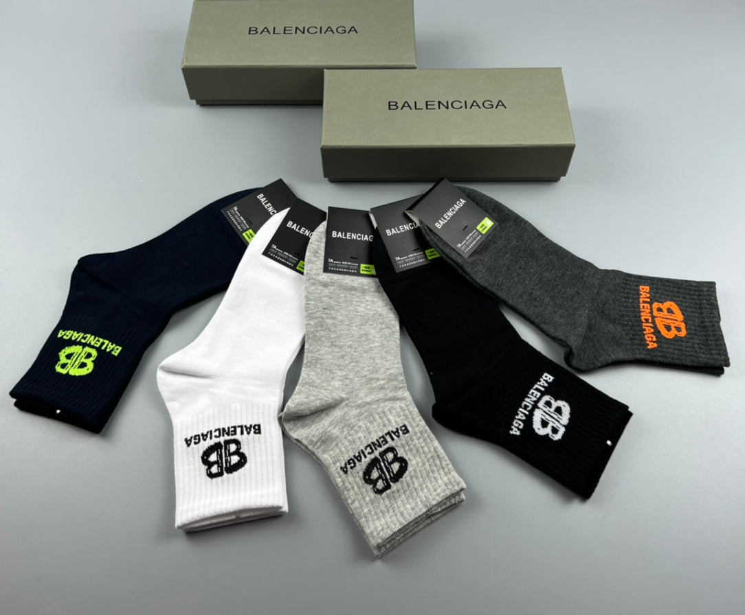 Balenciaga Bright Logo Mid-Calf Socks - 5-Pair Box