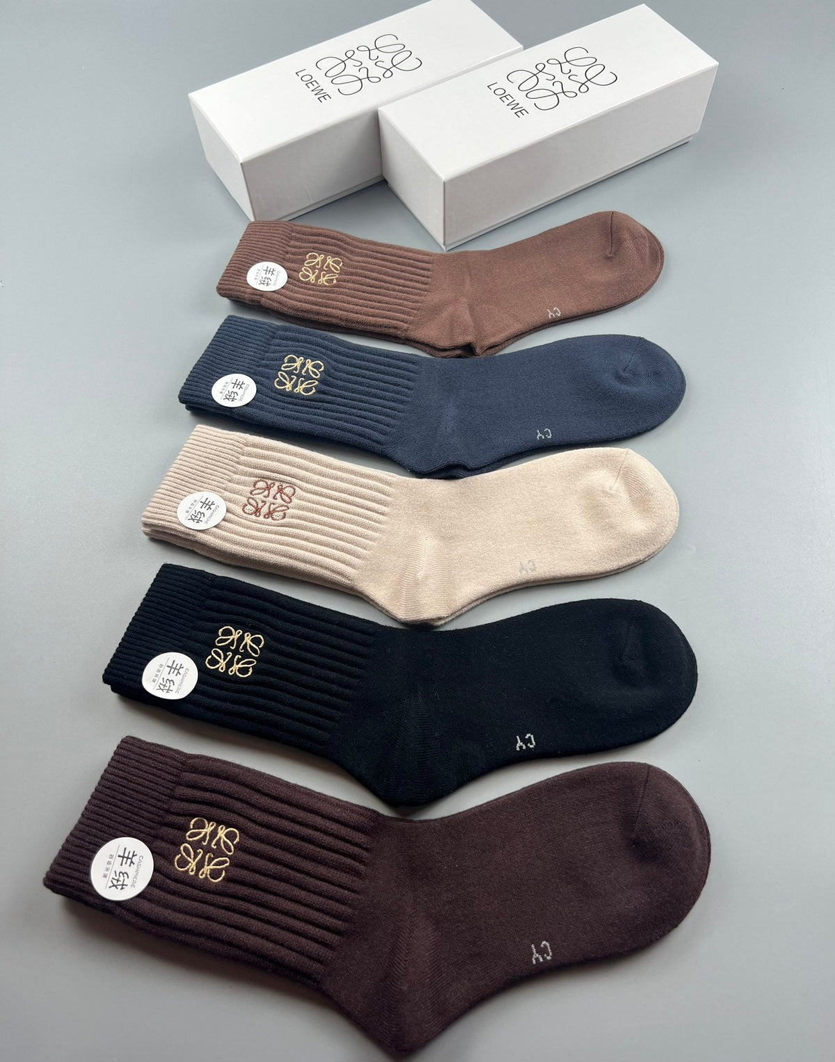 Loro Piana Simple Cuff Details Crew Socks - 5-Pair Set