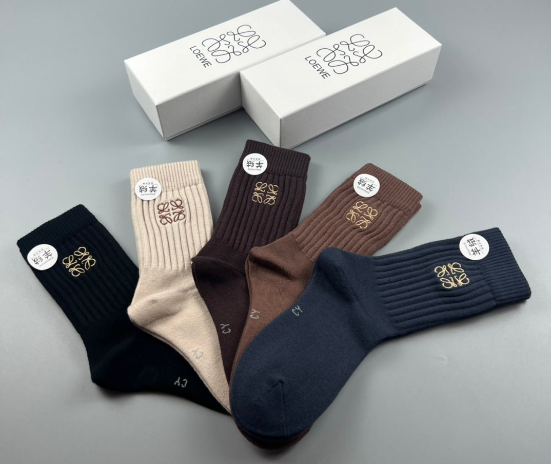 Loro Piana Simple Cuff Details Crew Socks - 5-Pair Set