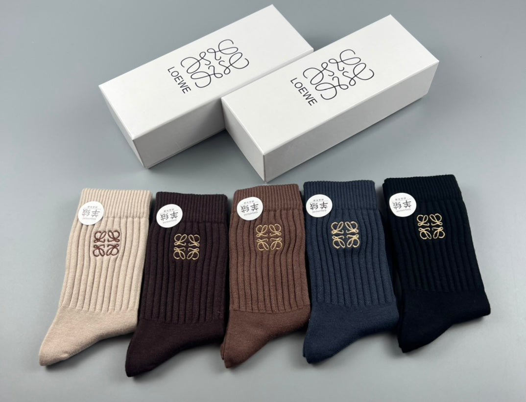 Loro Piana Simple Cuff Details Crew Socks - 5-Pair Set