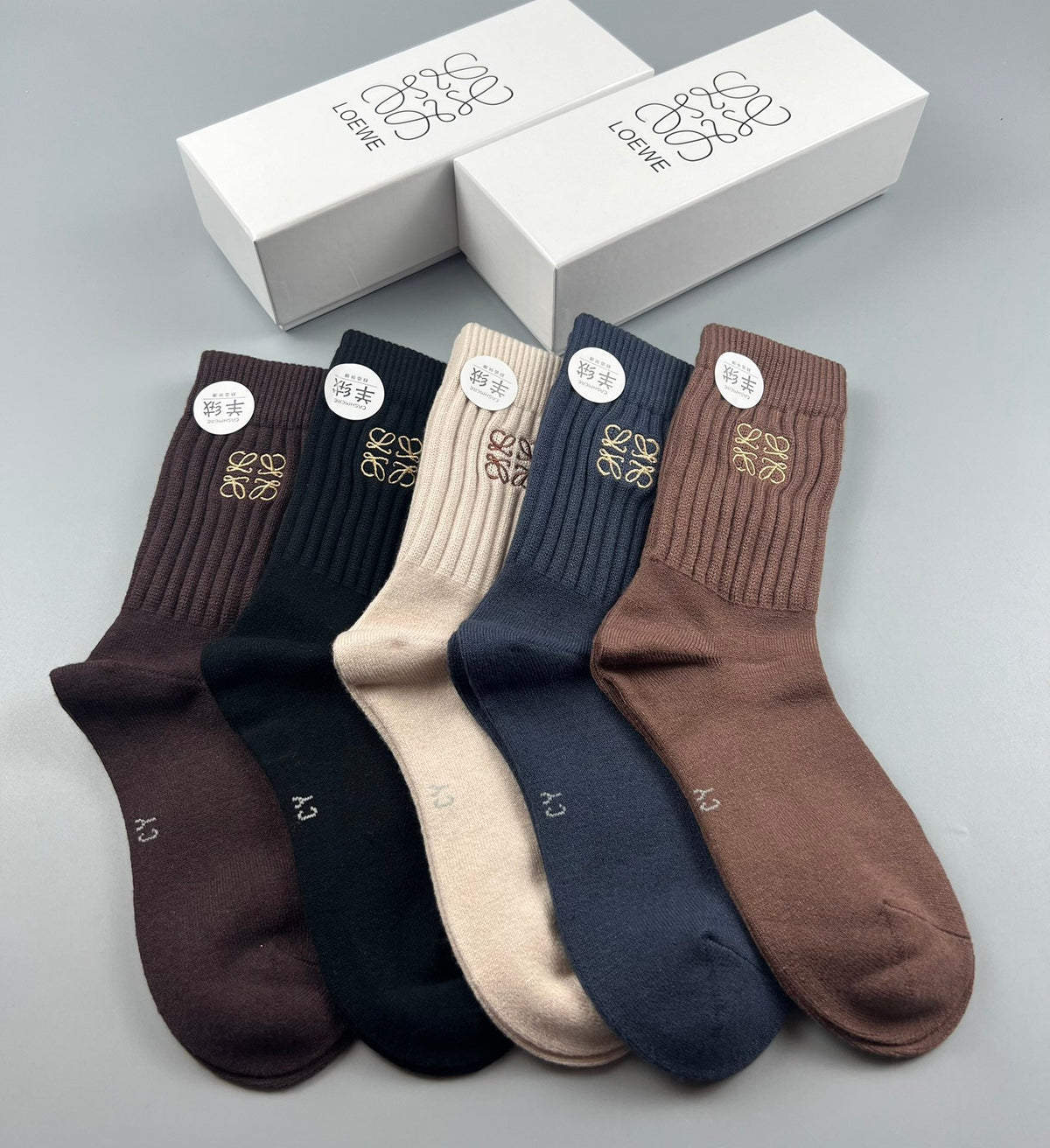 Loro Piana Simple Cuff Details Crew Socks - 5-Pair Set