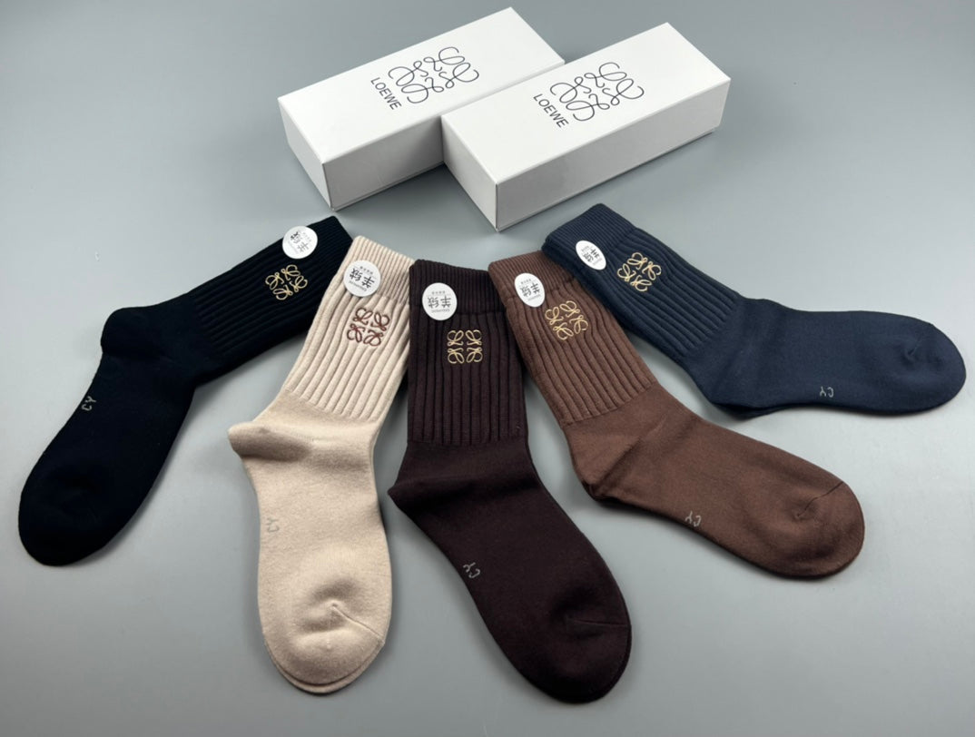 Loro Piana Simple Cuff Details Crew Socks - 5-Pair Set
