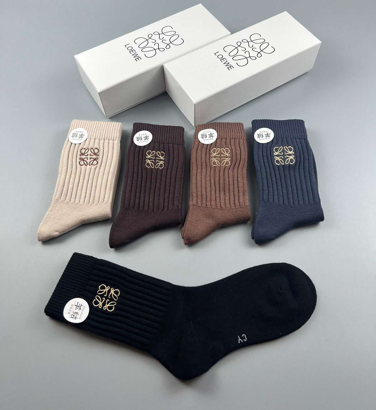 Loro Piana Simple Cuff Details Crew Socks - 5-Pair Set