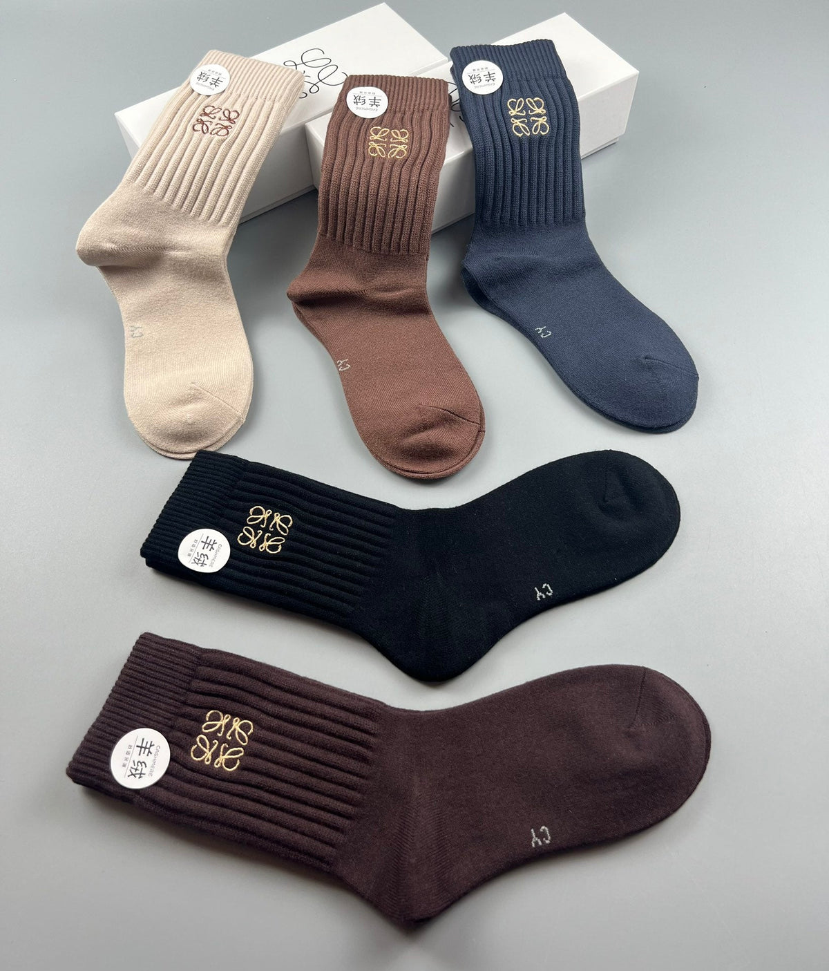 Loro Piana Simple Cuff Details Crew Socks - 5-Pair Set