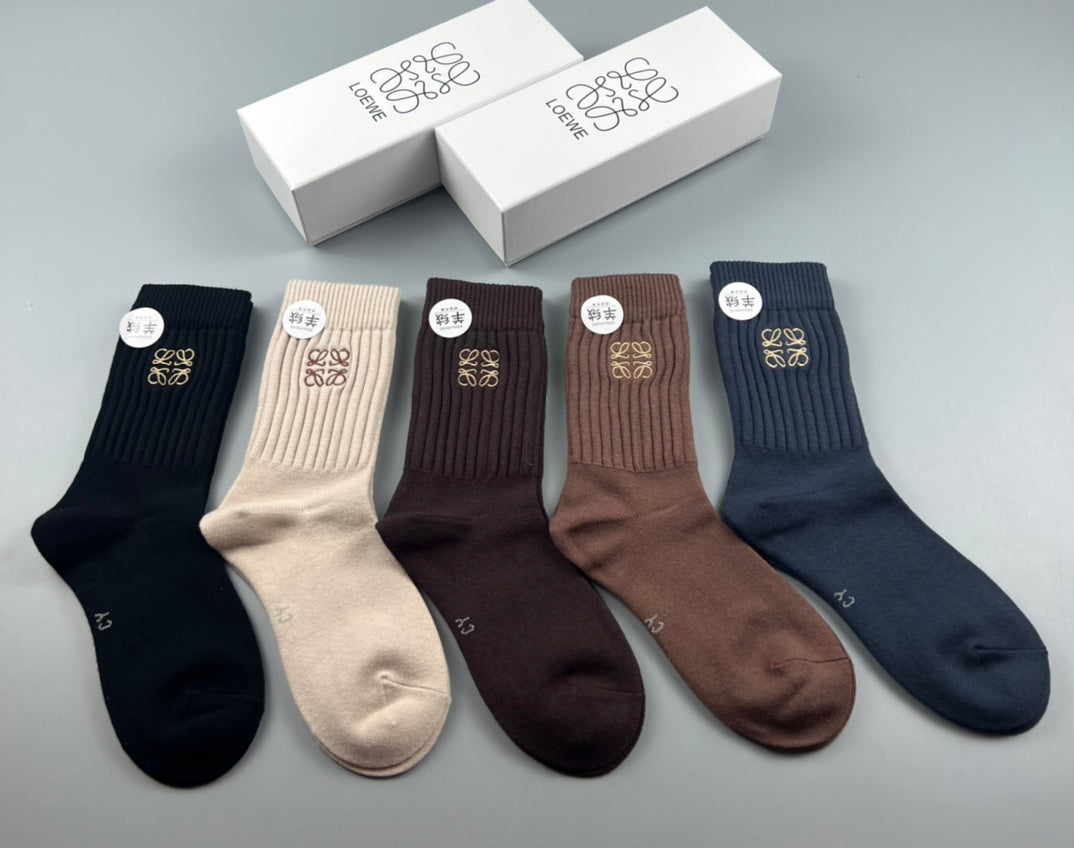 Loro Piana Simple Cuff Details Crew Socks - 5-Pair Set