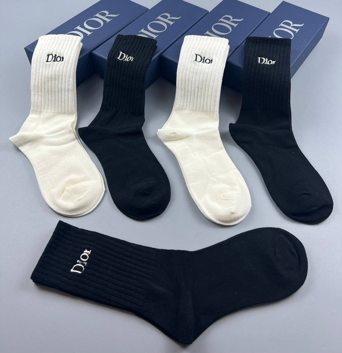 Dior Clean Wordmark Details Crew Socks - 5-Pair Set