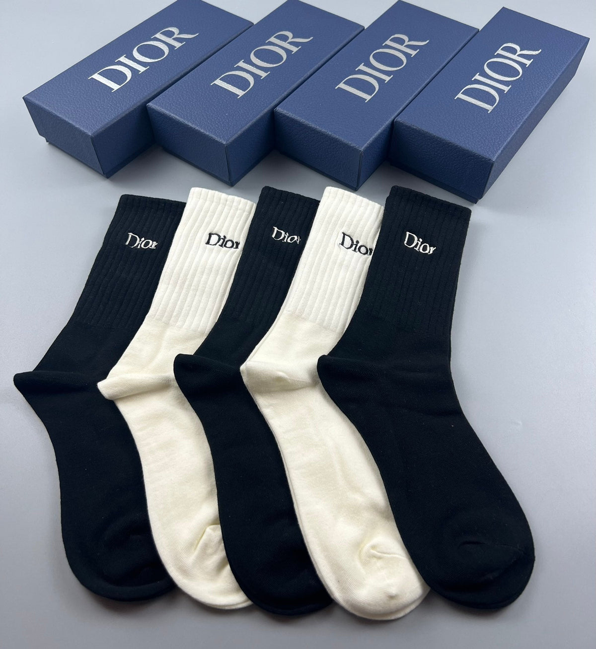 Dior Double-Needle Cotton Socks - 5-Pair Set