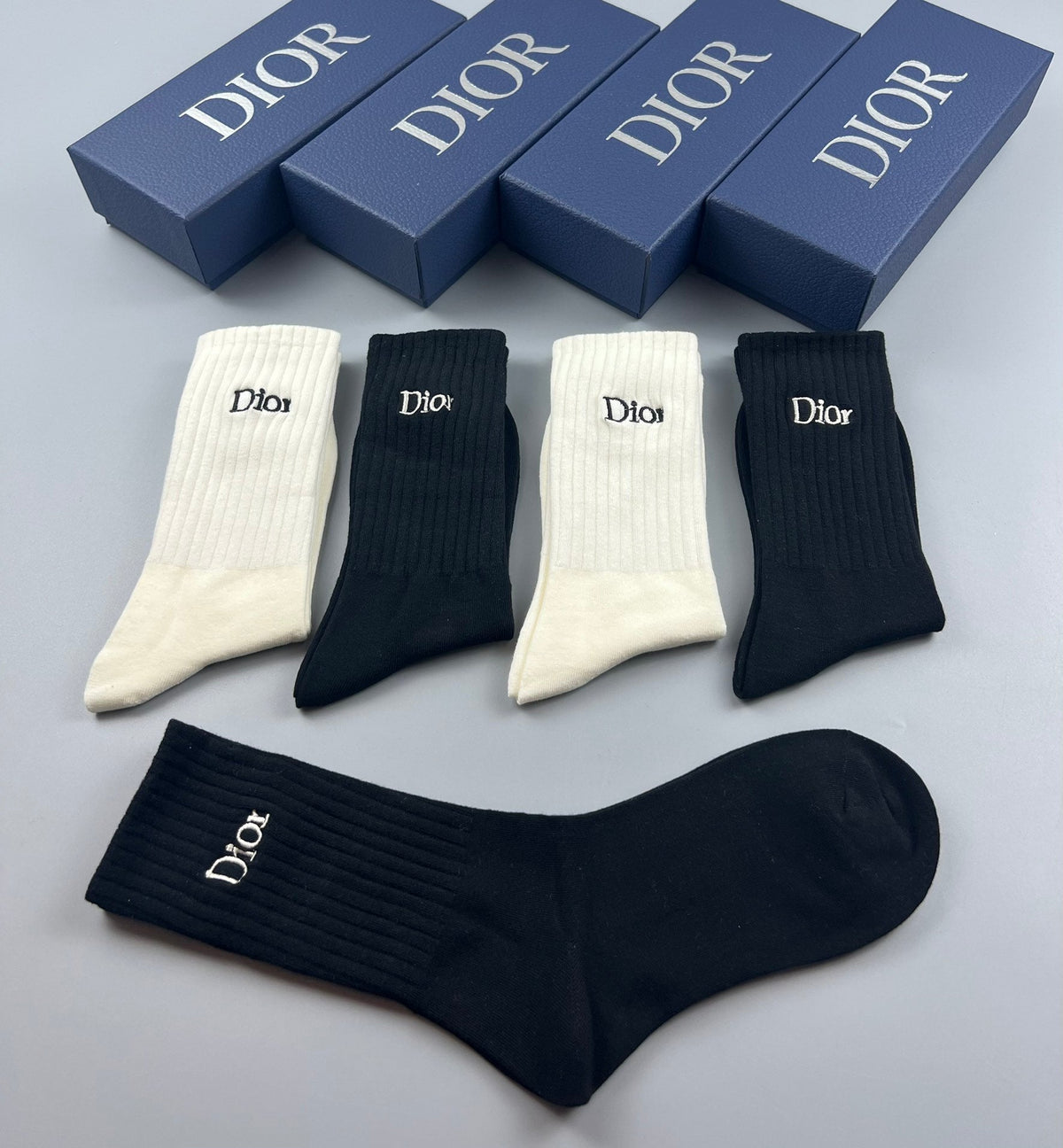Dior Clean Wordmark Details Crew Socks - 5-Pair Set