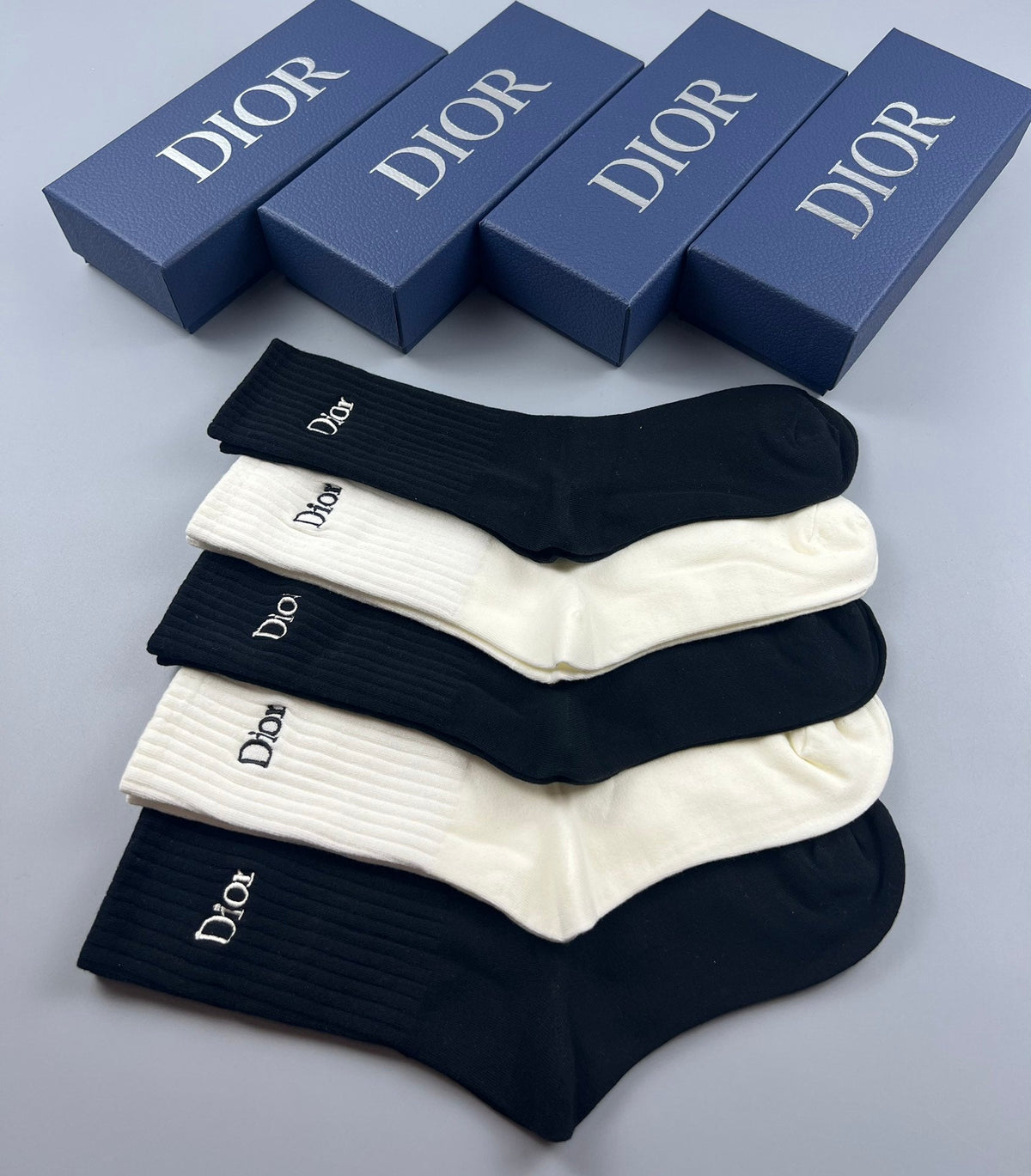 Dior Clean Wordmark Details Crew Socks - 5-Pair Set