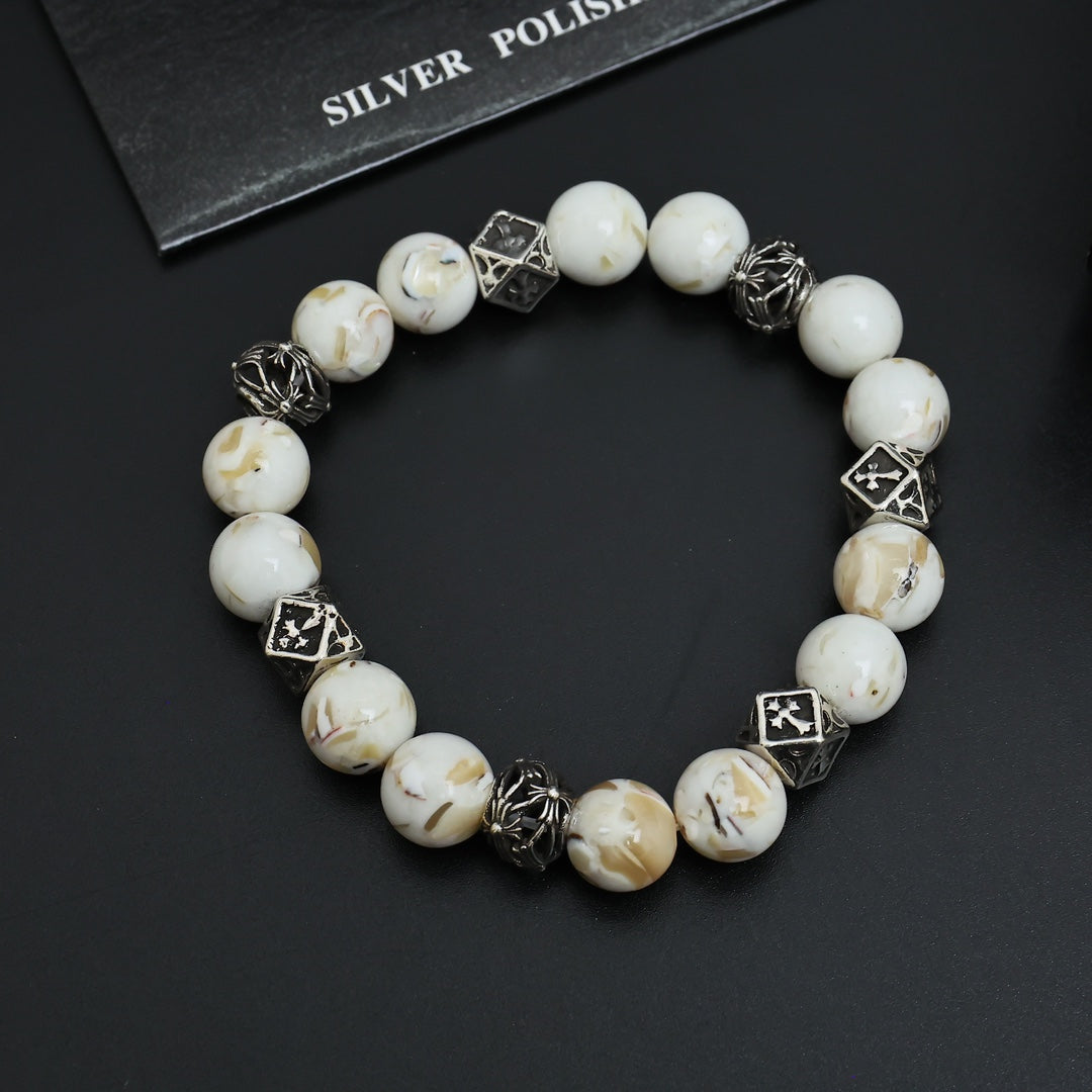 Martin Graham beaded bracelet in polished metal-tone – side detail