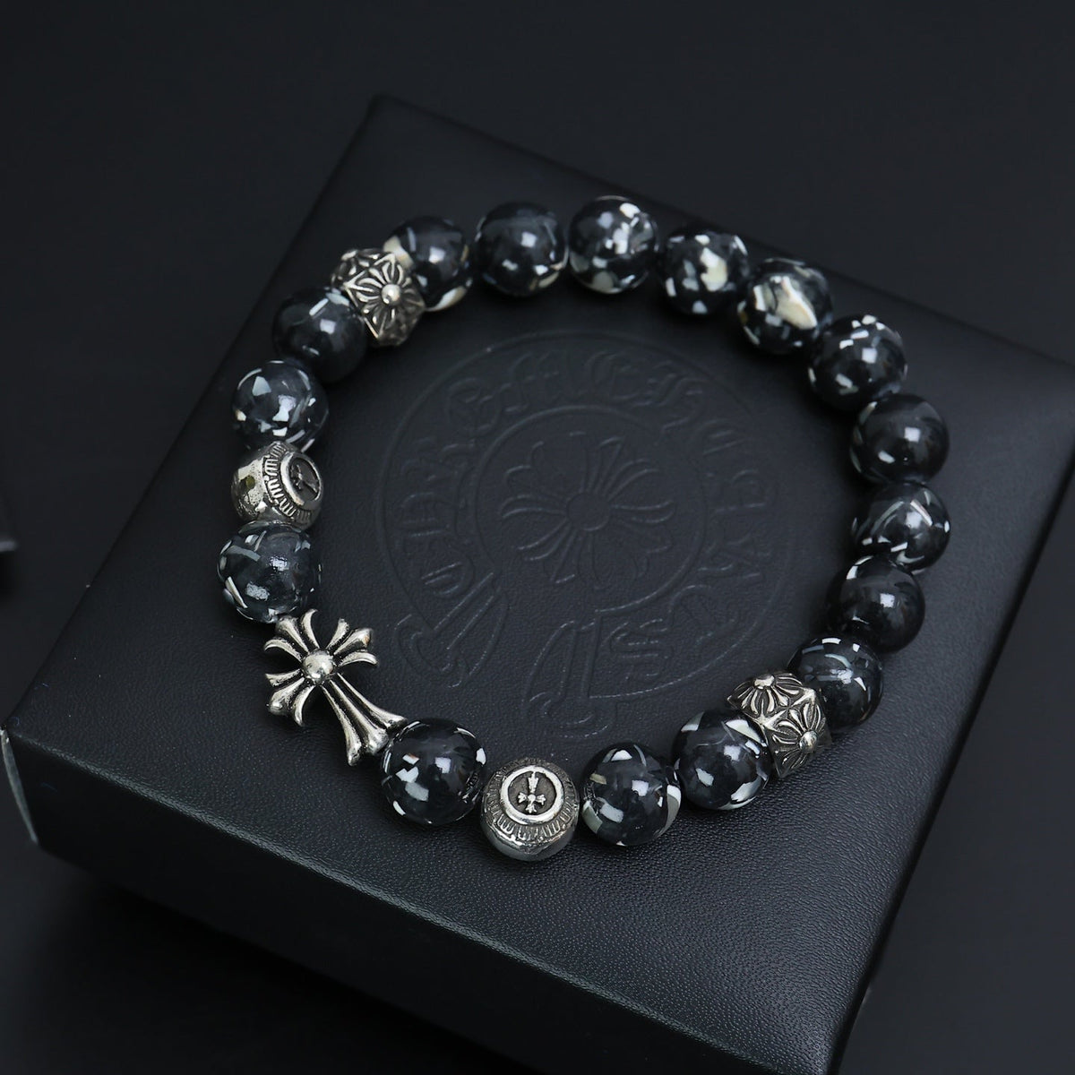 Martin Graham beaded bracelet in polished metal-tone – close-up detail