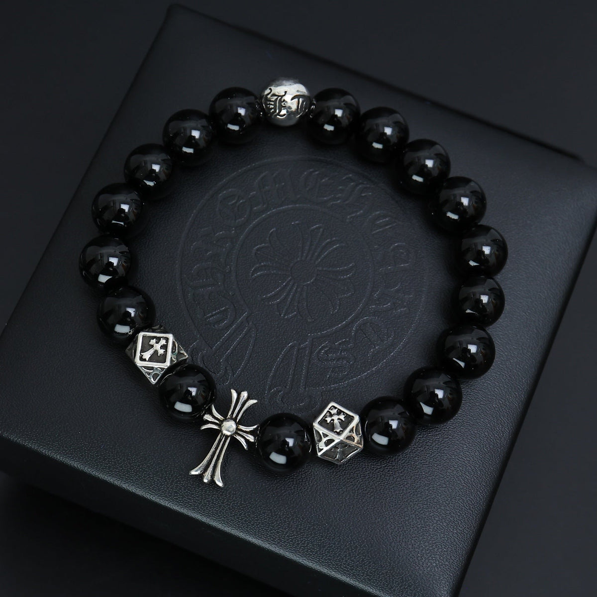 Martin Graham beaded bracelet in polished metal-tone – close-up detail