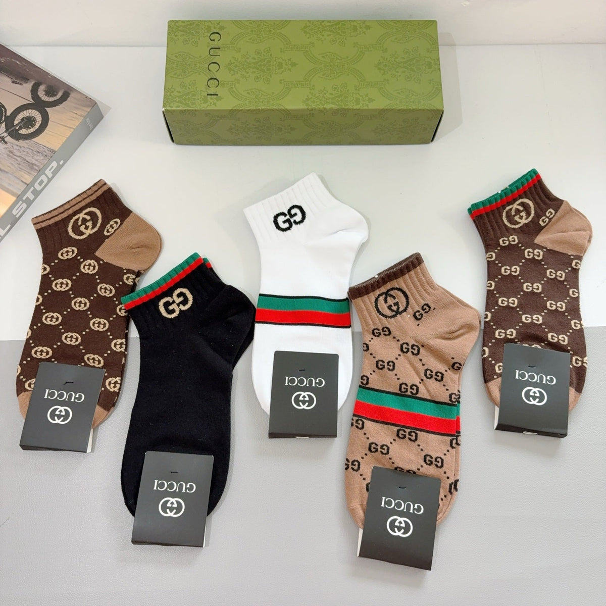 Gucci Mixed Monogram Crew Socks - Box of 5 Pairs