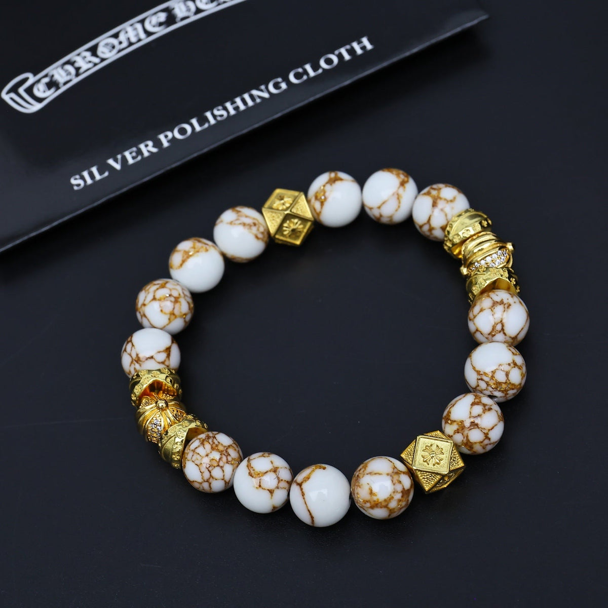 Martin Graham beaded bracelet in polished metal-tone – close-up detail