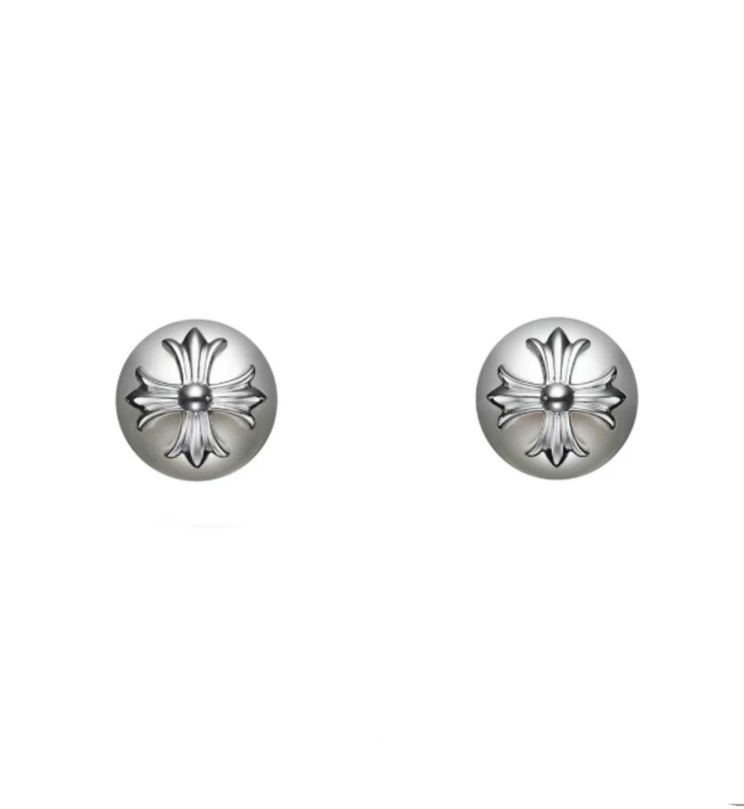 Martin Graham stud earrings in polished metal-tone – front product view