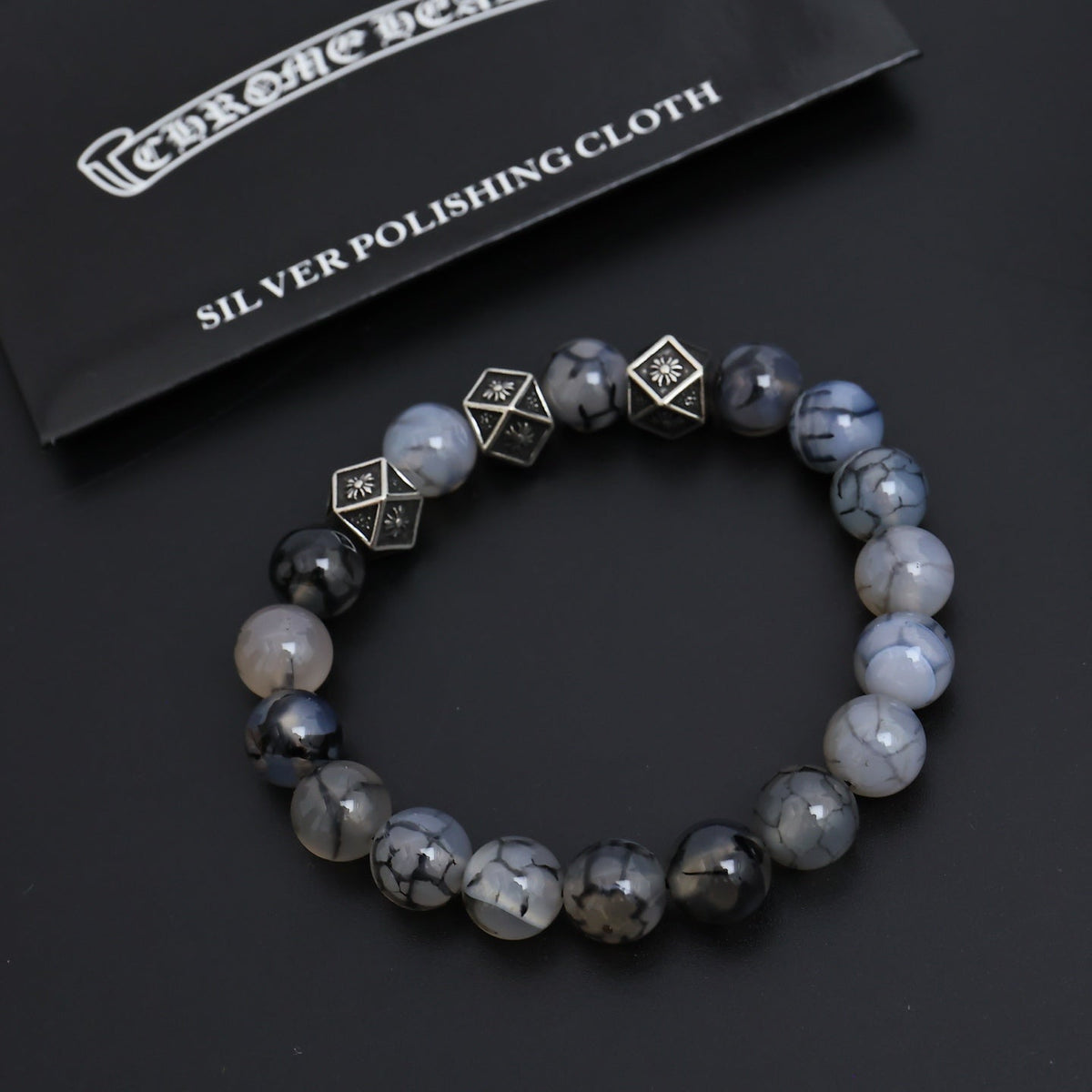 Martin Graham beaded bracelet in polished metal-tone – close-up detail