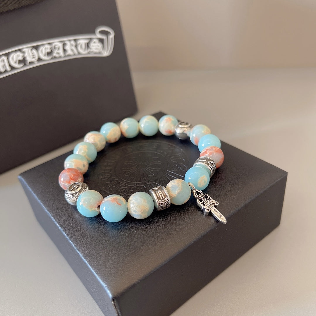 Martin Graham beaded bracelet in polished metal-tone – detail view