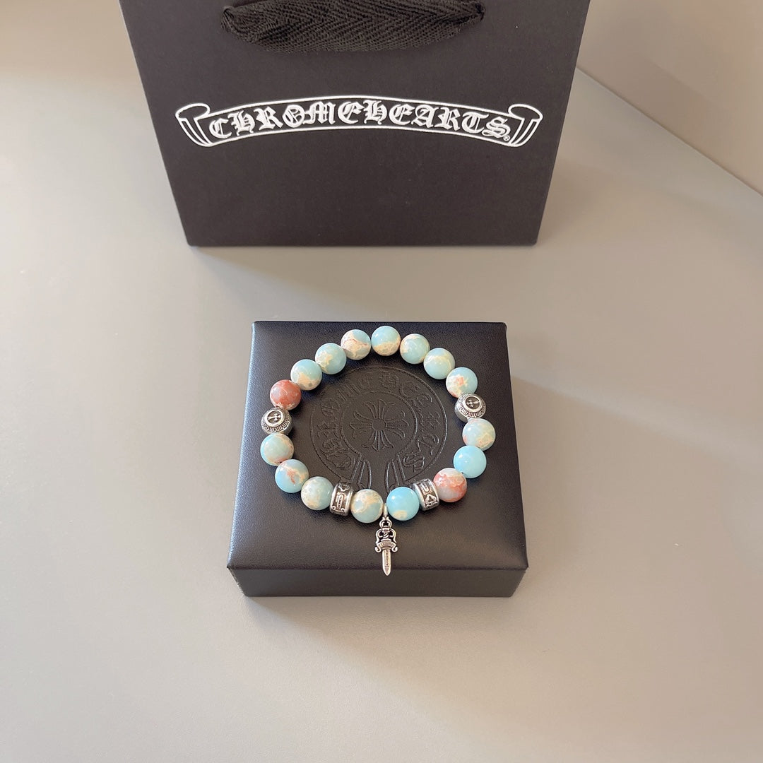 Martin Graham beaded bracelet in polished metal-tone – front product view