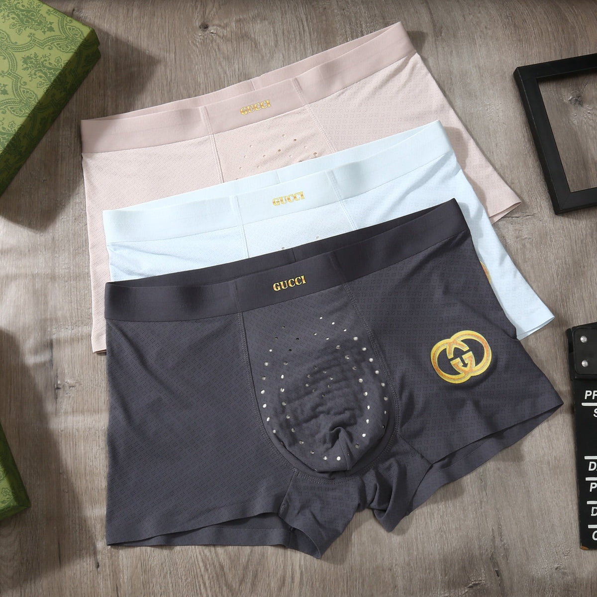 Gucci Perforated Logo Men's Trunk Underwear - 3-Piece Box