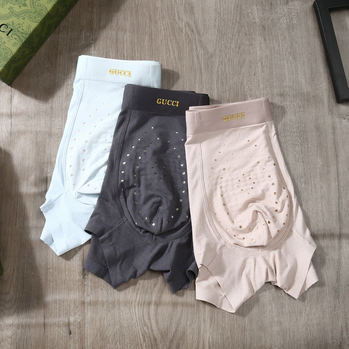 Gucci Perforated Logo Men's Trunk Underwear - 3-Piece Box