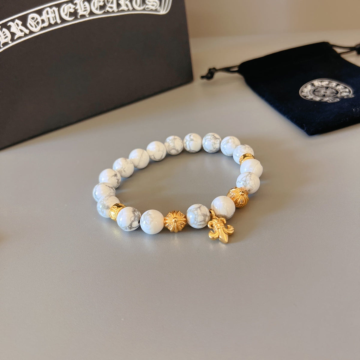 Martin Graham beaded bracelet in polished metal-tone – styled product view