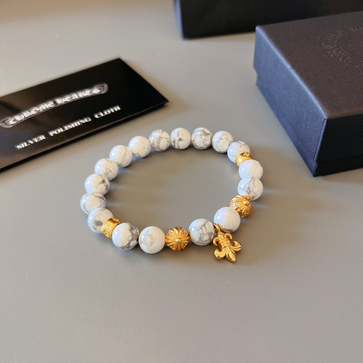 Martin Graham beaded bracelet in polished metal-tone – front product view