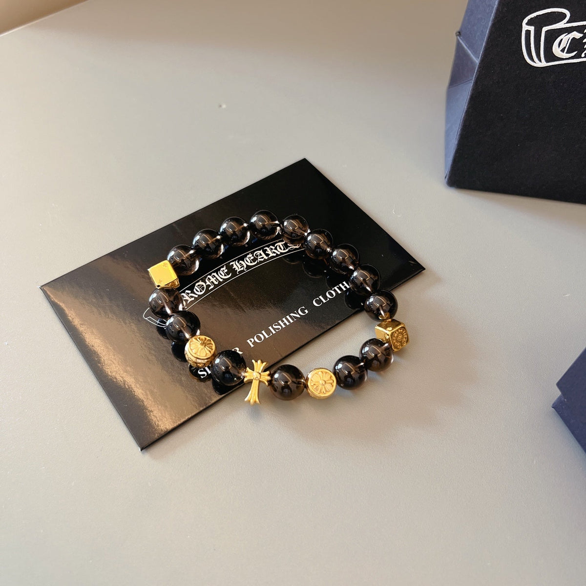 Martin Graham beaded bracelet in polished metal-tone – front product view
