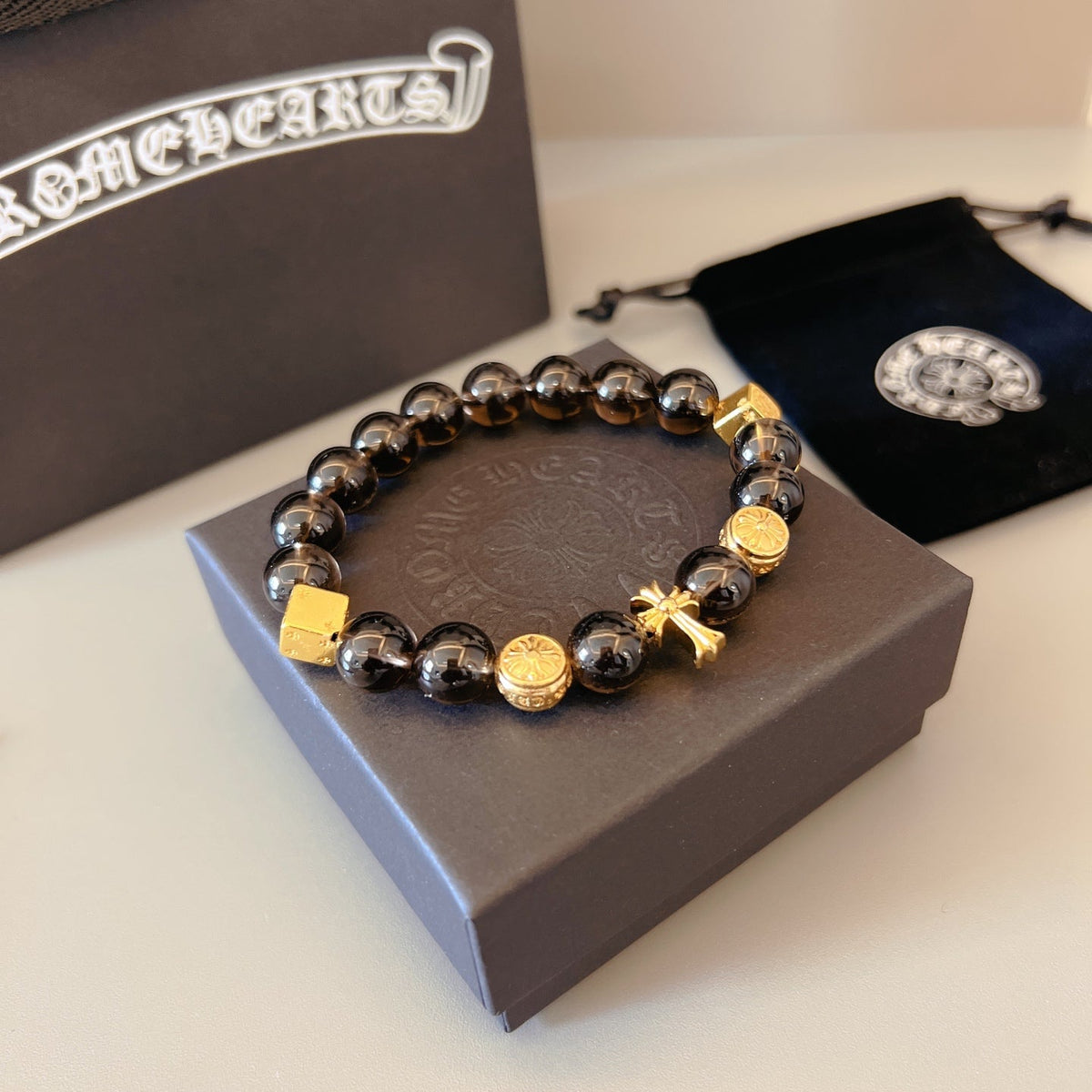 Martin Graham beaded bracelet in polished metal-tone – front product view