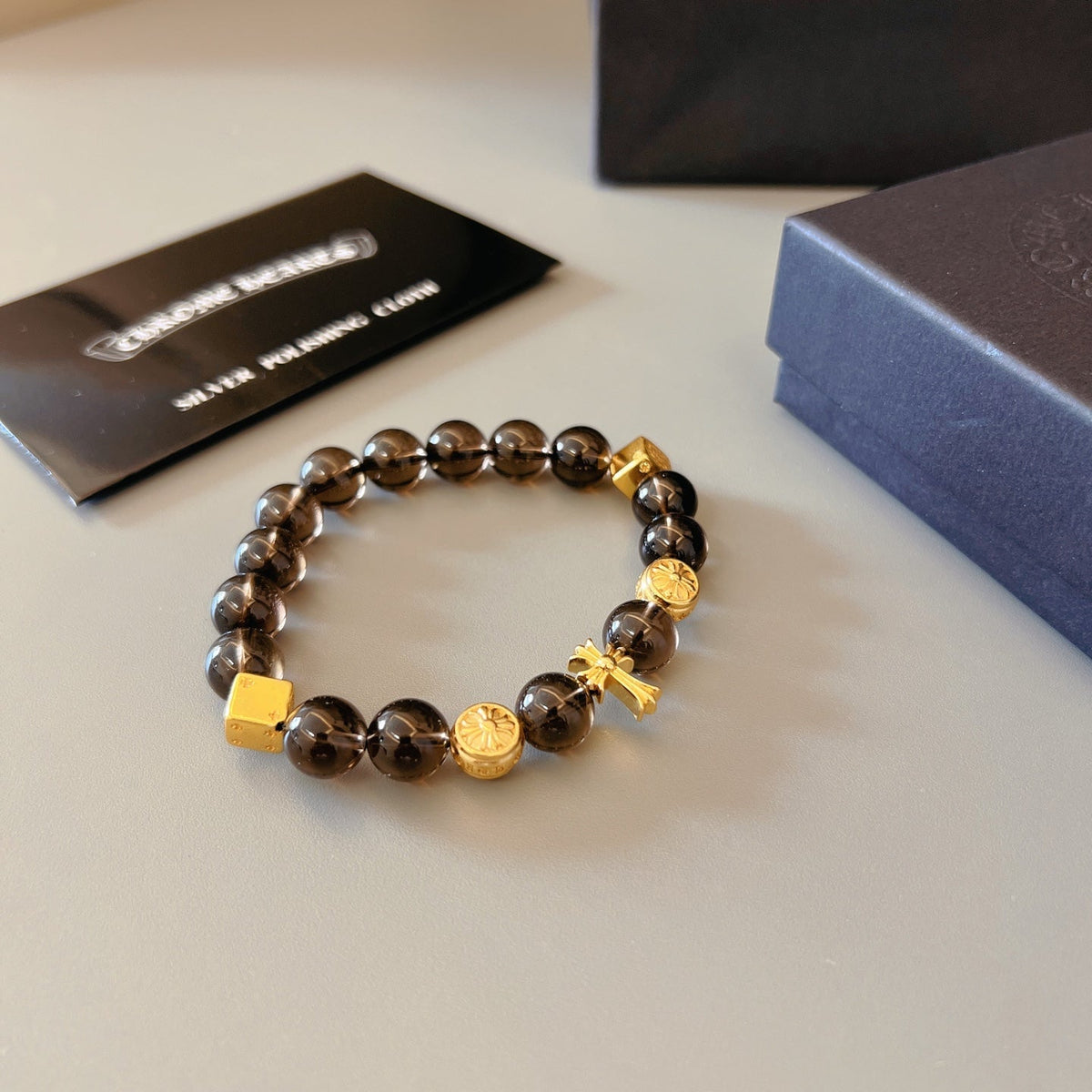 Martin Graham beaded bracelet in polished metal-tone – styled product view
