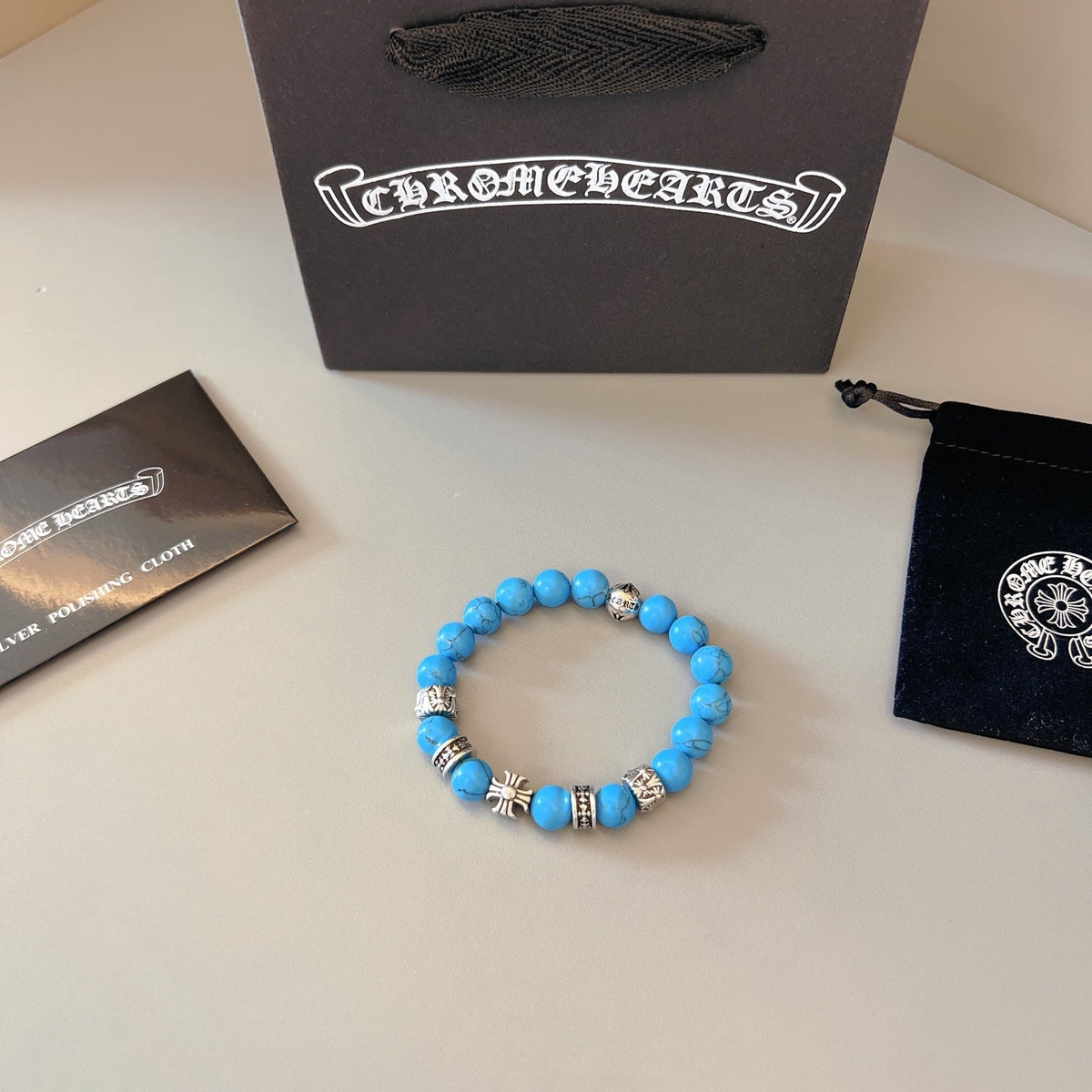 Martin Graham beaded bracelet in polished metal-tone – styled product view