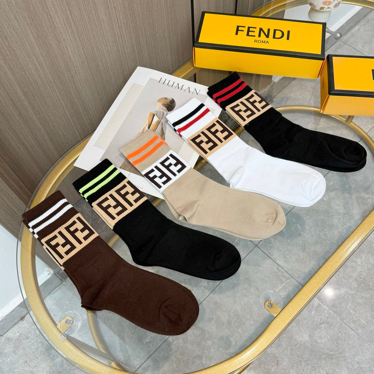 Fendi Cotton Crew Socks - 5-Pair Pack
