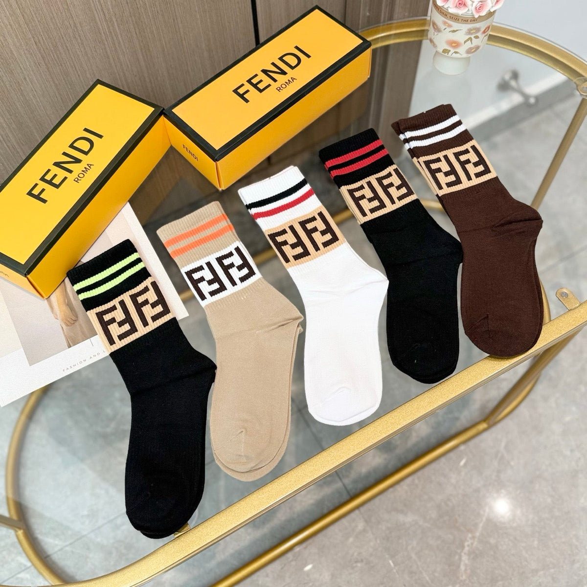 Fendi Cotton Crew Socks - 5-Pair Pack
