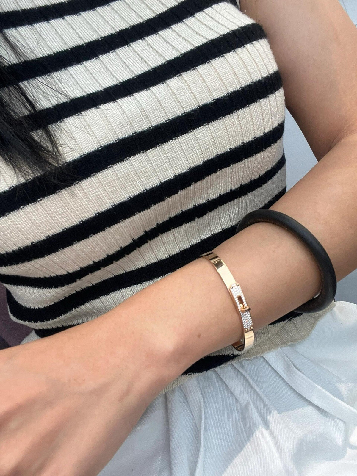 Martin Graham bangle in polished metal-tone – front product view