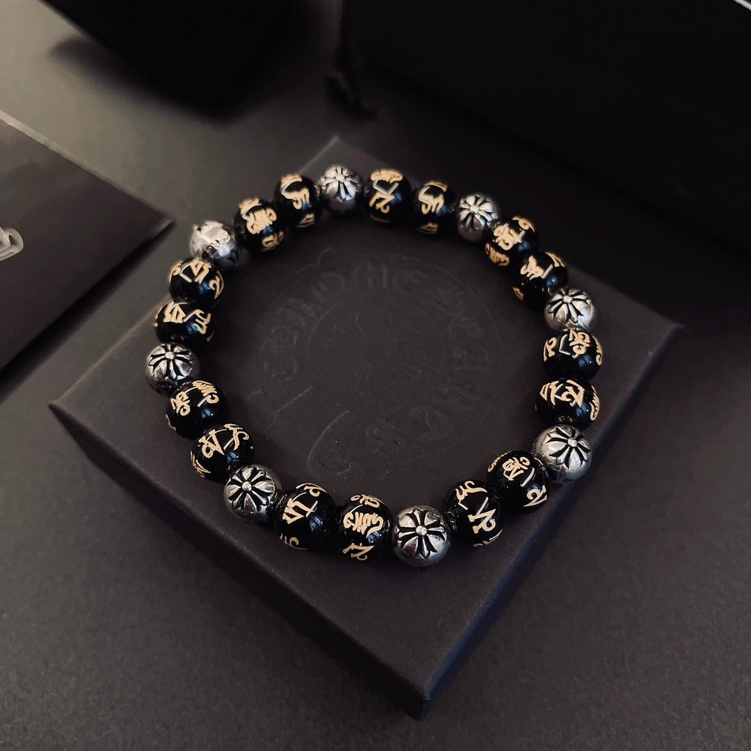 Martin Graham beaded bracelet in polished metal-tone – close-up detail
