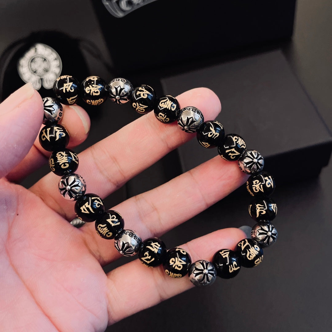 Martin Graham beaded bracelet in polished metal-tone – front product view