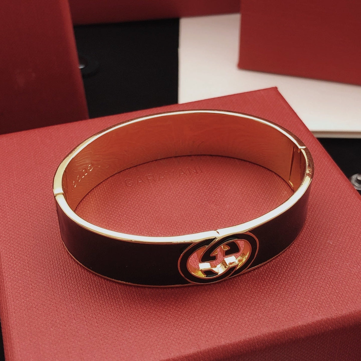 Martin Graham bangle in polished metal-tone – styled product view