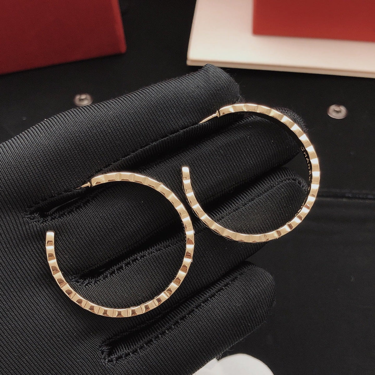 Martin Graham earrings in polished metal-tone – detail view