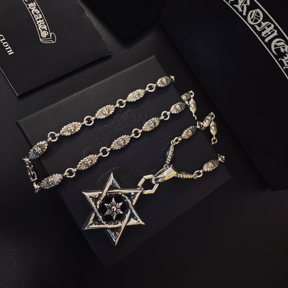 Martin Graham pendant necklace in polished metal-tone – styled product view