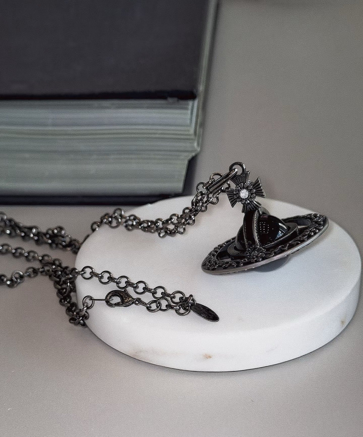 Martin Graham pendant necklace in polished metal-tone – styled product view
